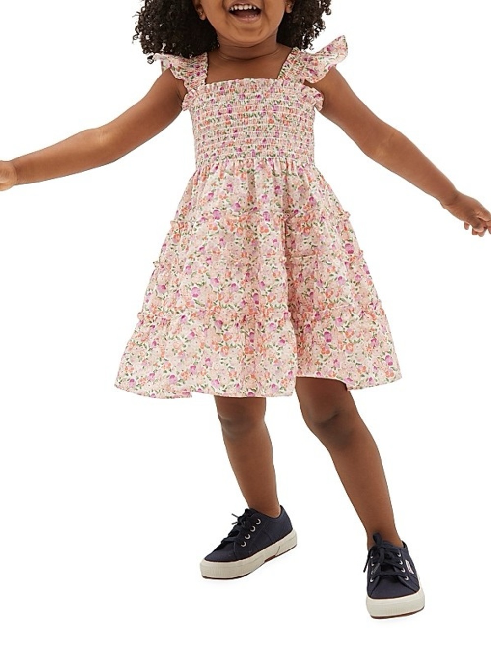 Hill House Tiny Ellie Nap Girls Dress Pink Pansy floral print smocked 5T 6T